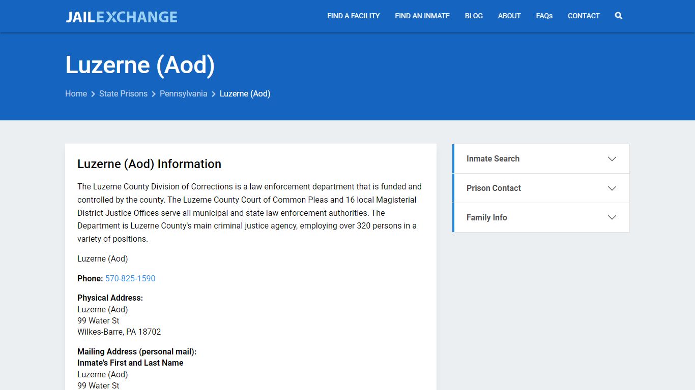 Luzerne (Aod) Inmate Search, PA - Jail Exchange
